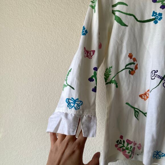 Vintage 90s y2k blouse with floral and butterfly print 3/4 length sleeves small‎ - Picture 3 of 5